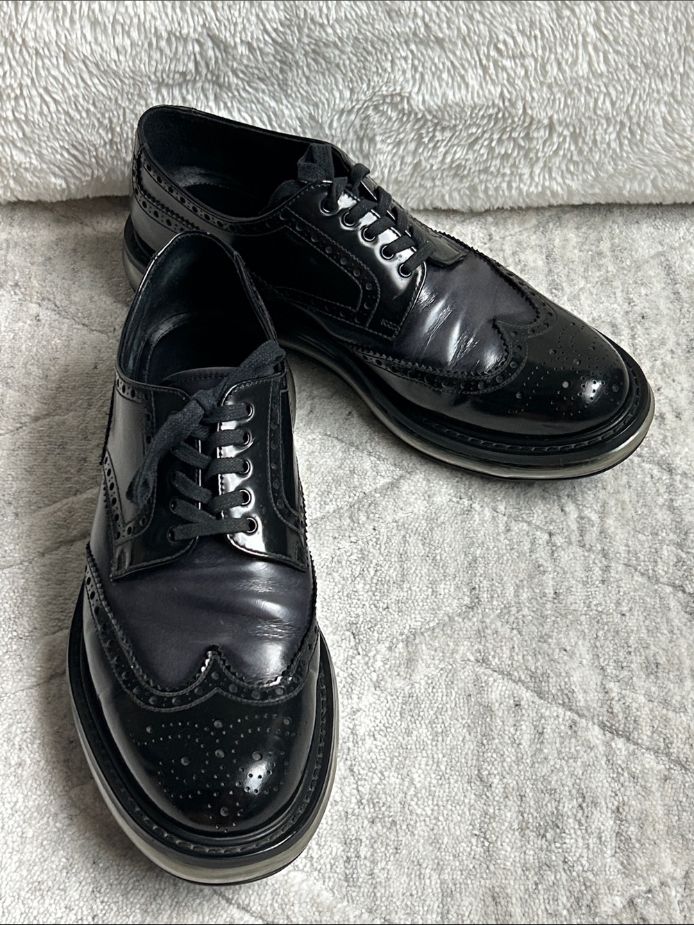 Prada Levitate Men’s Wingtip Brogue Air Sole Shoes 2EE098 Black/Gray 9.5 US